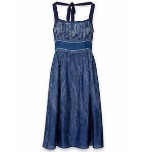Anthro AND Sundress Womens Small Blue Floral Tie Back Boho Midi Dress‎ Flowy